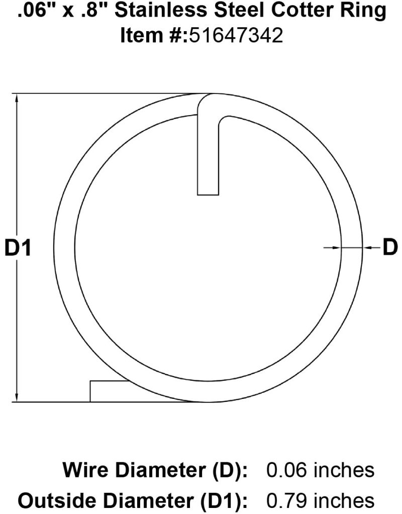 06 x 8 Stainless Steel Cotter Ring specification diagram