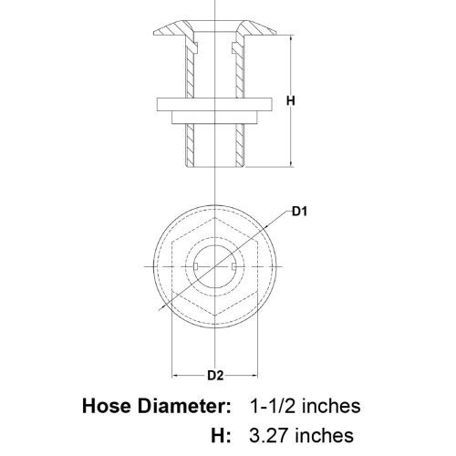 1 1 2 Stainless Steel Thru Hull Fitting Threads specification diagram