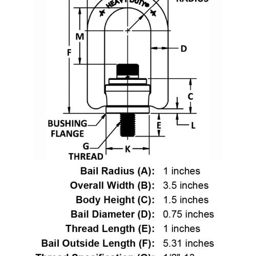 1 2 13 x 1 00 2500 lb Heavy Duty Hoist Ring specification diagram