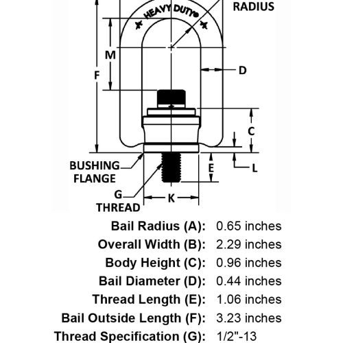 1 2 13 x 1 06 2250 lb Heavy Duty Hoist Ring specification diagram