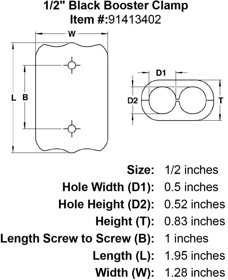 1 2 Black Booster Clamp specification diagram