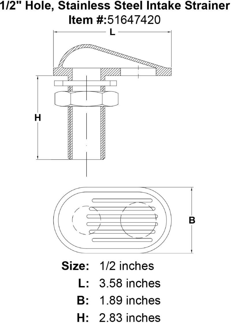 1 2 Hole Stainless Steel Intake Strainer specification diagram