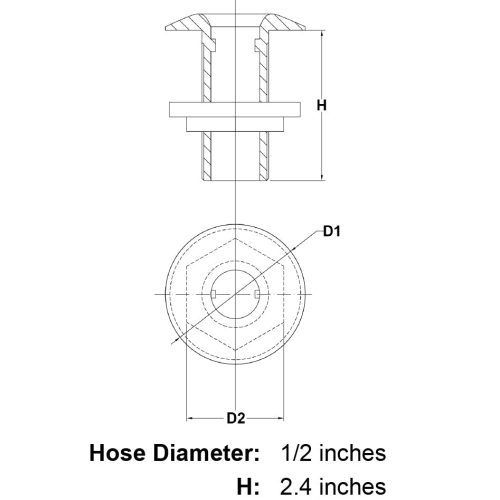 1 2 Stainless Steel Thru Hull Fitting Threads specification diagram