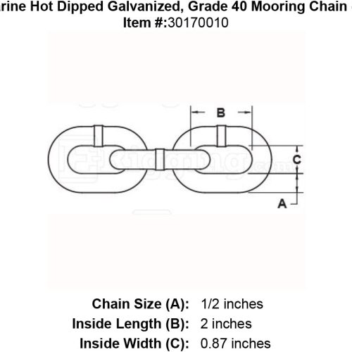 1 2 Trident Marine G4 Hot Dipped Galvanized Mooring Chain specification diagram