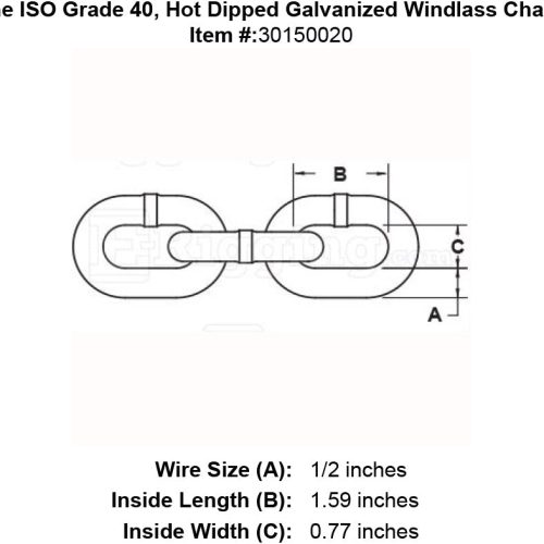 1 2 Trident Marine G4 ISO Hot Dipped Galvanized Windlass Chain specification diagram