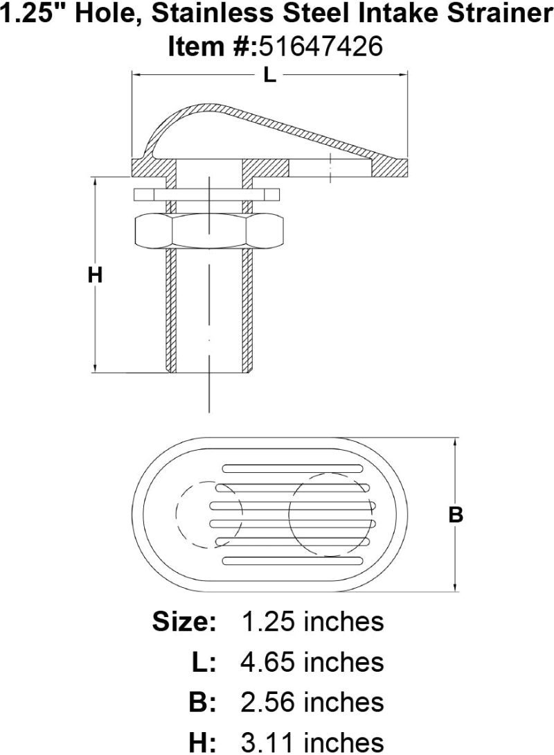 1 25 Hole Stainless Steel Intake Strainer specification diagram