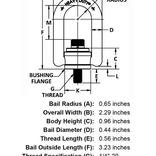 1 4 20 x 56 550 lb Heavy Duty Hoist Ring specification diagram