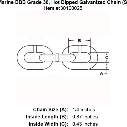 1 4 Trident Marine BBB Hot Dipped Galvanized Chain specification diagram