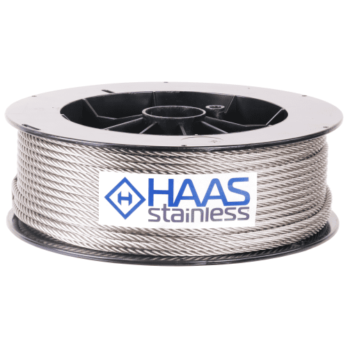 1 4 inch X 200 foot haas stainless 7x19 type 316 stainless steel cable reel label