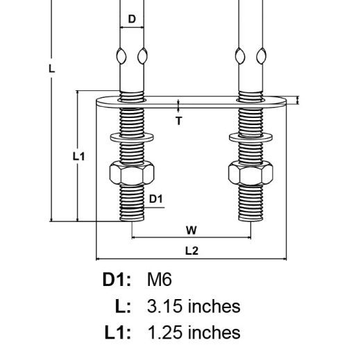 1 4 x 1 25 Stainless Steel U Bolt specification diagram