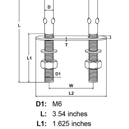 1 4 x 1 625 Stainless Steel U Bolt specification diagram