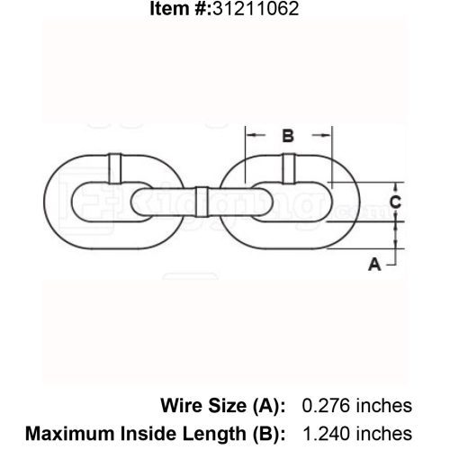 1 4 x 90 Grade 30 Zinc Plated Proof Coil Chain specification diagram