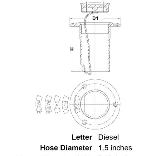 1 5 Hose Stainless Steel Deck Filler Diesel specification diagram