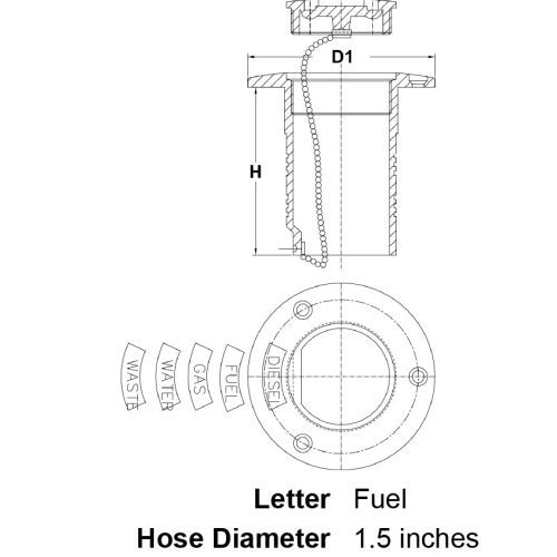 1 5 Hose Stainless Steel Deck Filler Fuel specification diagram