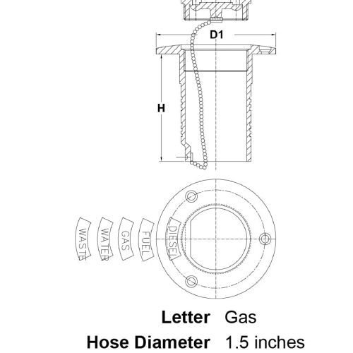 1 5 Hose Stainless Steel Deck Filler Gas specification diagram