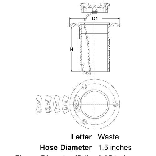 1 5 Hose Stainless Steel Deck Filler Waste specification diagram