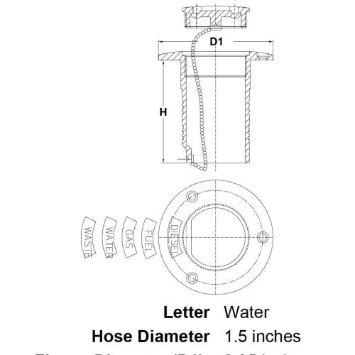 1 5 Hose Stainless Steel Deck Filler Water specification diagram