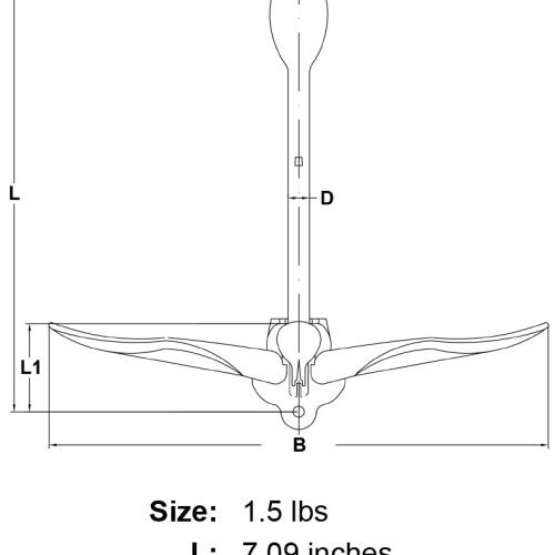 1 5 lbs Stainless Steel Folding Anchor specification diagram