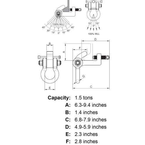 1 5 ton tiger lifting bcb bulb flat bar clamp with shackle specification diagram