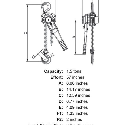 1 5 ton x 10 lift tiger lifting tr7 industrial lever chain hoist specification diagram