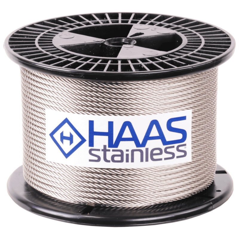 1 8 inch X 200 foot haas stainless 7x19 type 316 stainless steel cable reel label