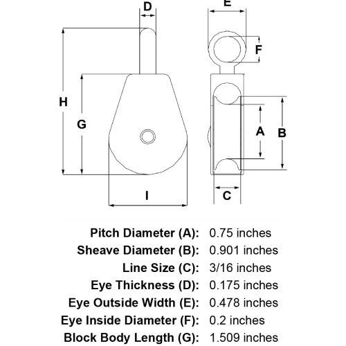 1 Sheave Zinc Plated Fixed Eye Single Pulley specification diagram