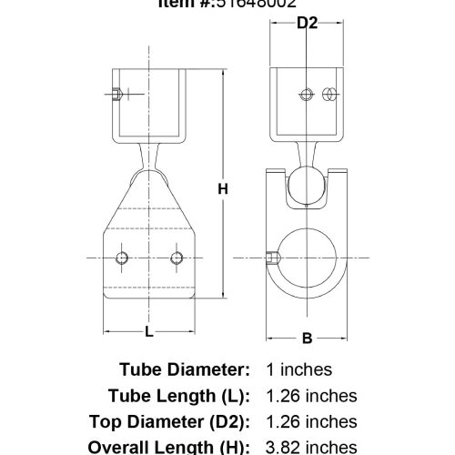 1 Tubing Stainless Steel Rail Mount Swivel Ball Top specification diagram