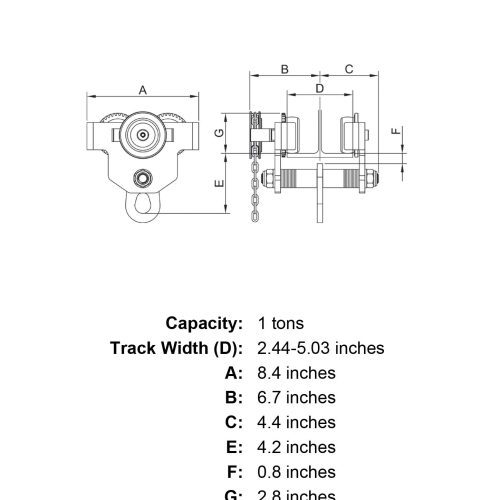 1 ton tiger lifting tg single bar geared hoist beam trolley specification diagram b0bf599c f83d 4741 a133 e7fc5a3b0c91