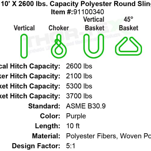 10 foot X 2600 lb Round Sling specification diagram