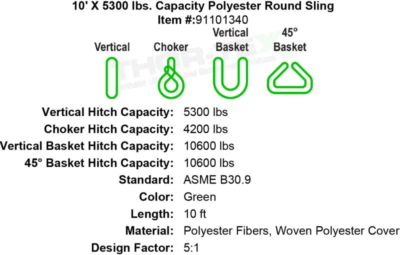 10 foot X 5300 lb Round Sling specification diagram