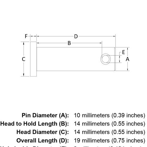 10 x 14 Stainless Steel Clevis Pin specification diagram