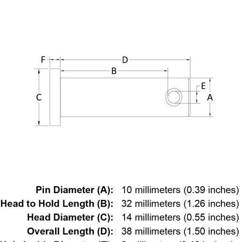 10 x 32 Stainless Steel Clevis Pin specification diagram