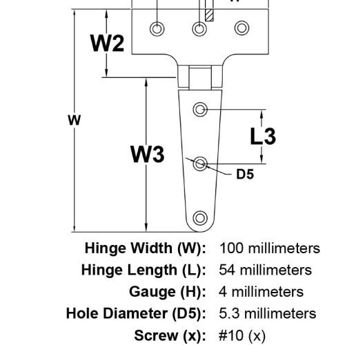 100mm Stainless Steel Marine Hinge Style 6995 specification diagram