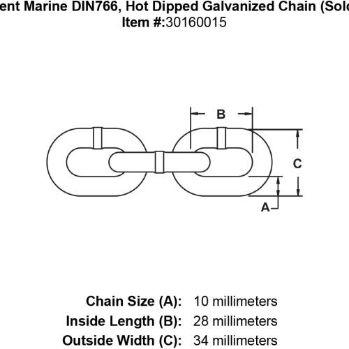 10mm trident marine g4 din766 hot dipped galvanized chain specification diagram