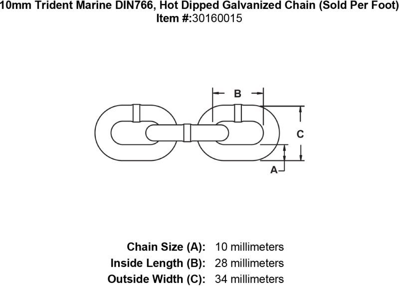 10mm trident marine g4 din766 hot dipped galvanized chain specification diagram