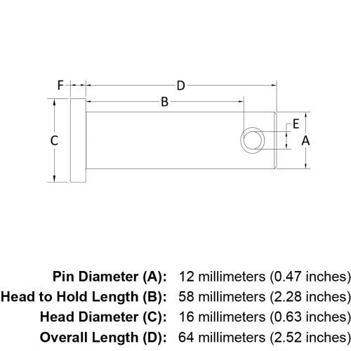 12 x 58 Stainless Steel Clevis Pin specification diagram