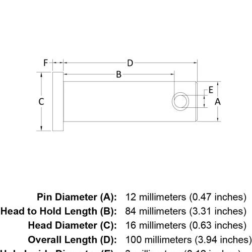 12 x 84 Stainless Steel Clevis Pin specification diagram