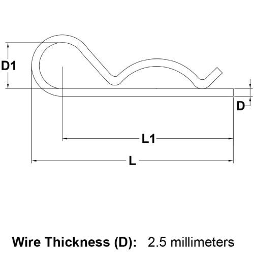 2 5mm Stainless Steel Hairpin Cotter specification diagram