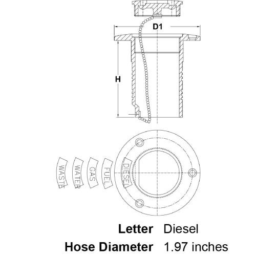 2 Hose Stainless Steel Deck Filler Diesel specification diagram