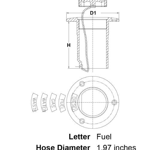 2 Hose Stainless Steel Deck Filler Fuel specification diagram