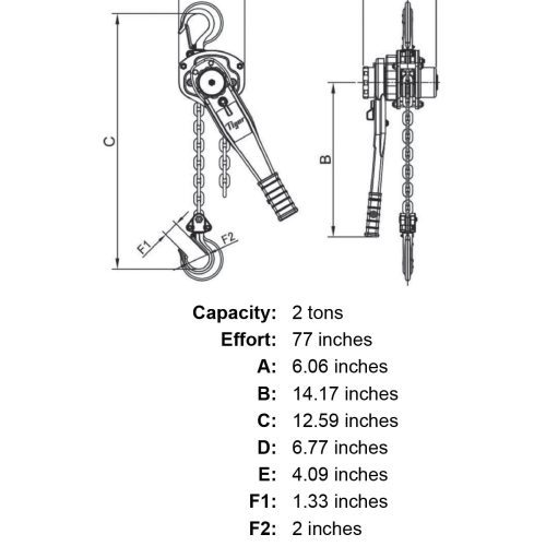 2 ton x 10 lift tiger lifting tr7 industrial lever chain hoist specification diagram