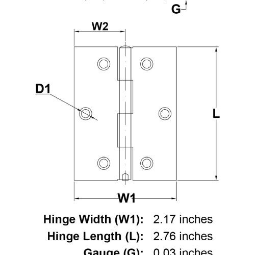 217 x 276 Stainless Steel Hinge Style 1192 specification diagram