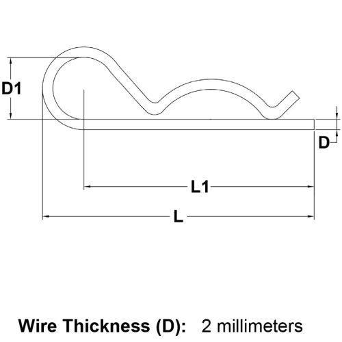 2mm Stainless Steel Hairpin Cotter specification diagram