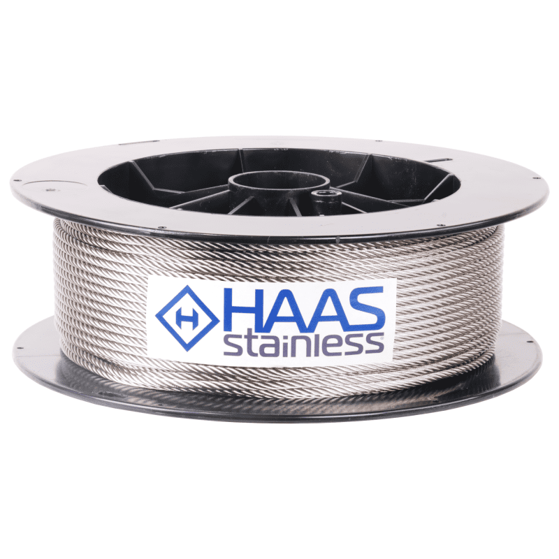 3 16 inch X 200 foot haas stainless 7x19 type 316 stainless steel cable reel label