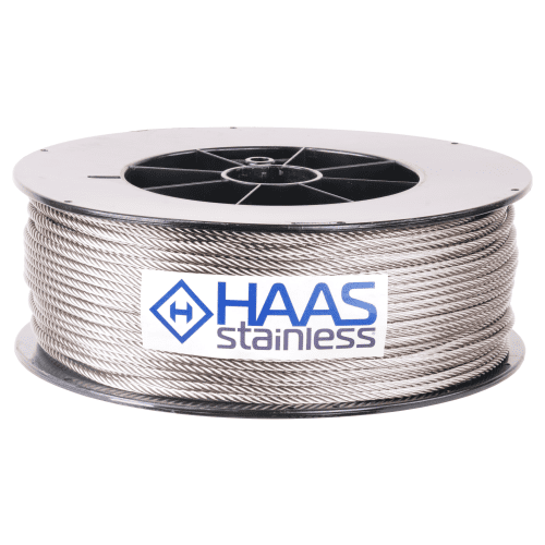 3 16 inch X 500 foot haas stainless 7x19 type 316 stainless steel cable reel label