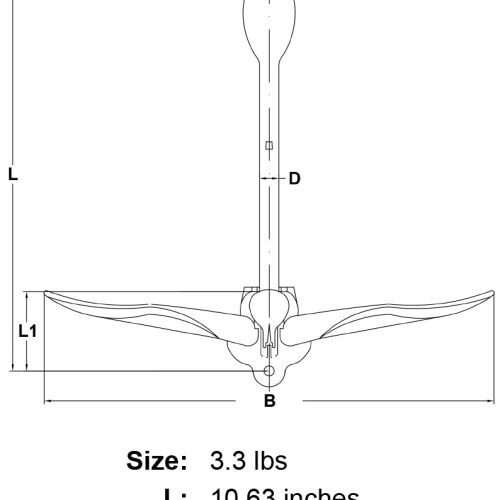 3 3 lbs Stainless Steel Folding Anchor specification diagram