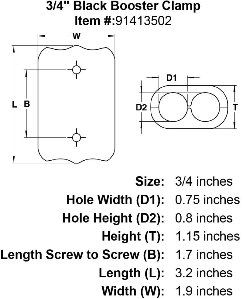 3 4 Black Booster Clamp specification diagram