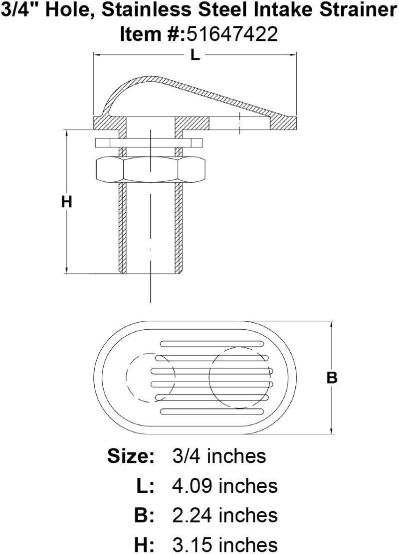 3 4 Hole Stainless Steel Intake Strainer specification diagram