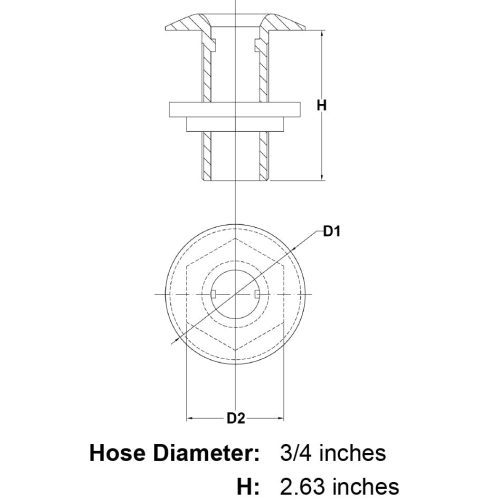 3 4 Stainless Steel Thru Hull Fitting Threads specification diagram