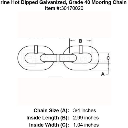 3 4 Trident Marine G4 Hot Dipped Galvanized Mooring Chain specification diagram